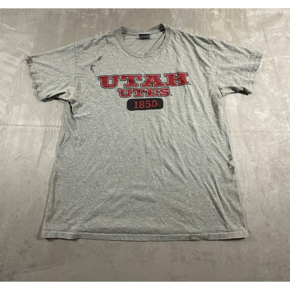 MV Sport T-Shirt Mens VTG Utah Utes Distressed Large Gray